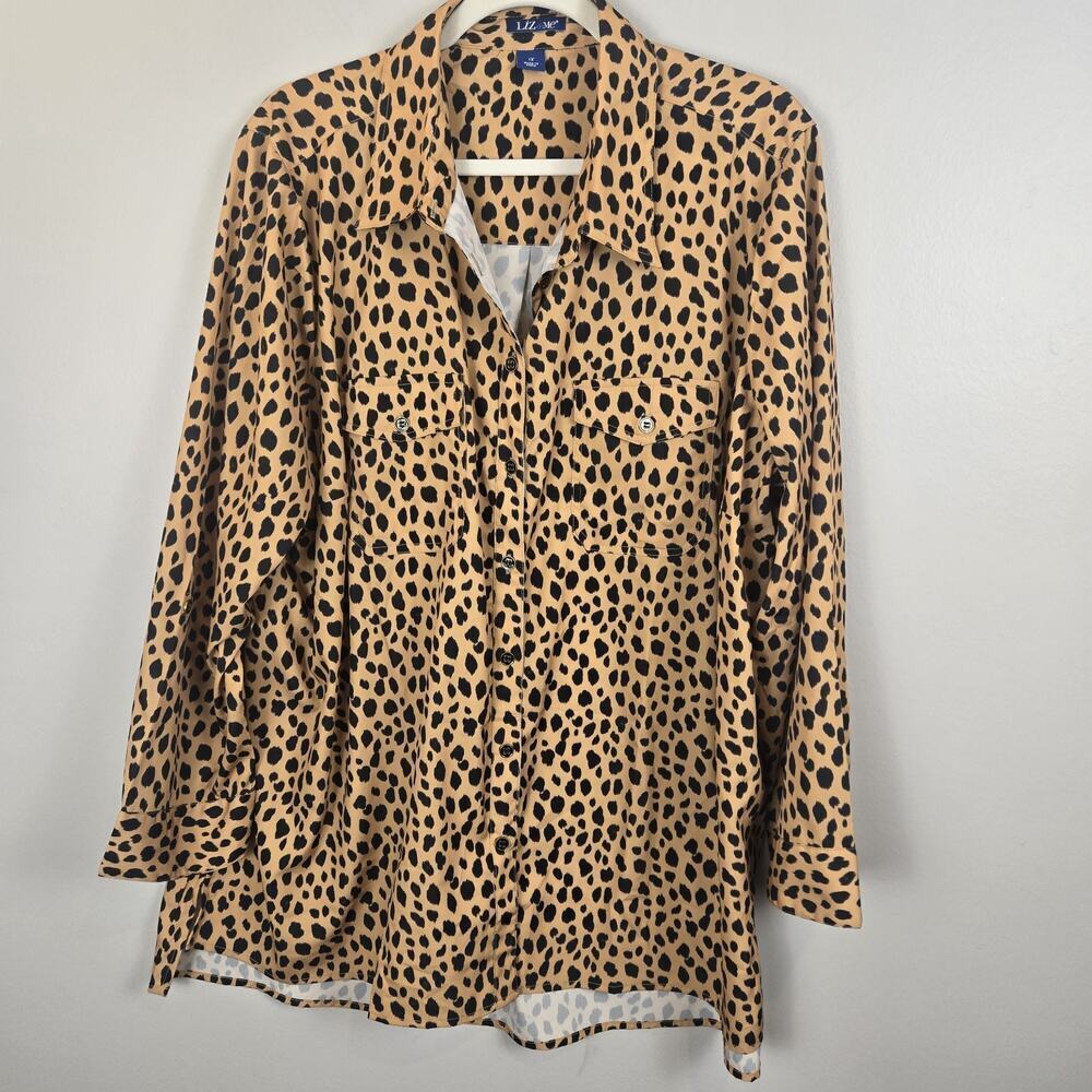 Liz & Me Relaxed Fit Camp Shirt Button Up Cheetah Print PLUS 1X MOBWIFE Animal